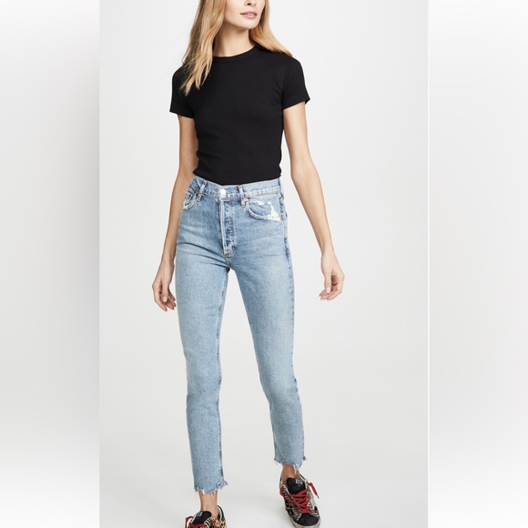 Agolde Nico High rise Slim Fit Jeans in Rooted Color 28 Orgnaic Cotton Lyocell - Picture 2 of 15